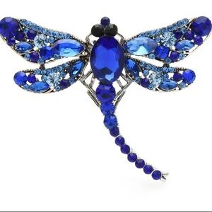 Sapphire Dragonfly Silver Brooch